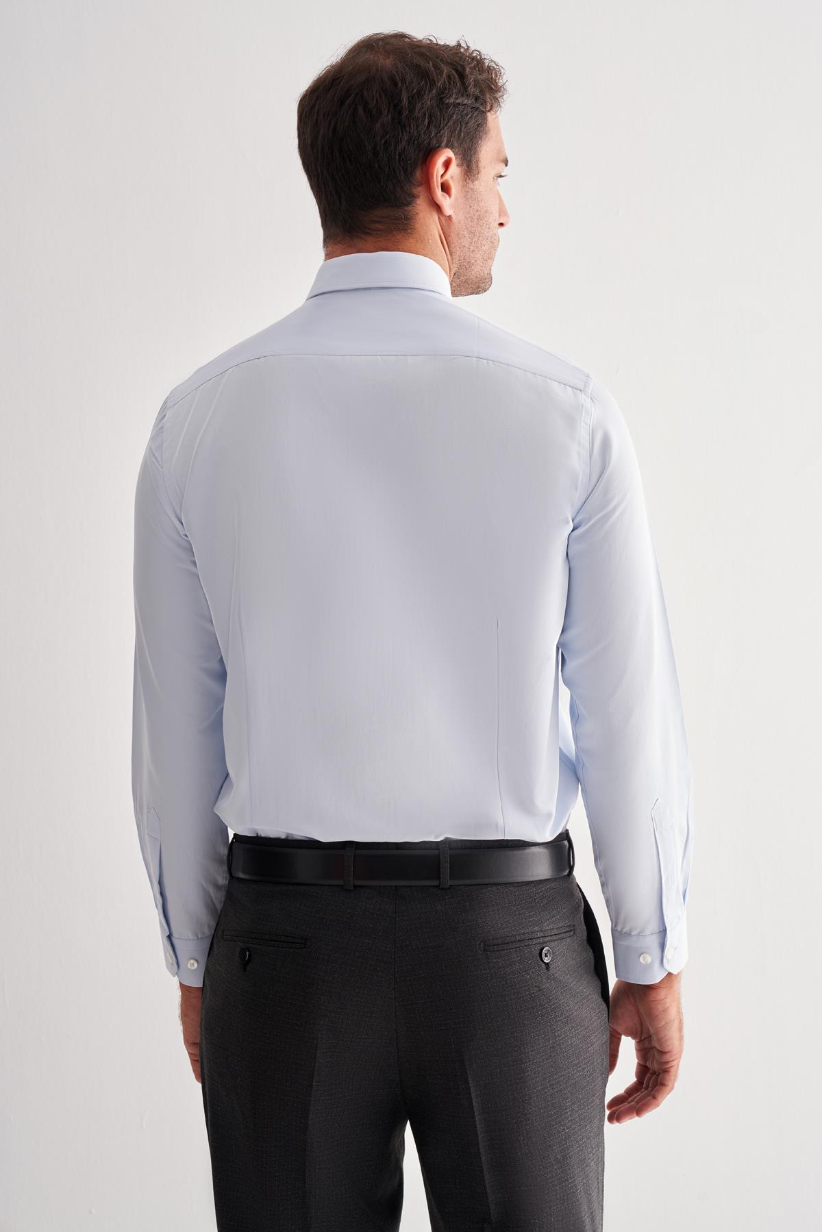 Mavi Sert Yaka Uzun Kol Slim Fit Pamuklu Gömlek 1004255175