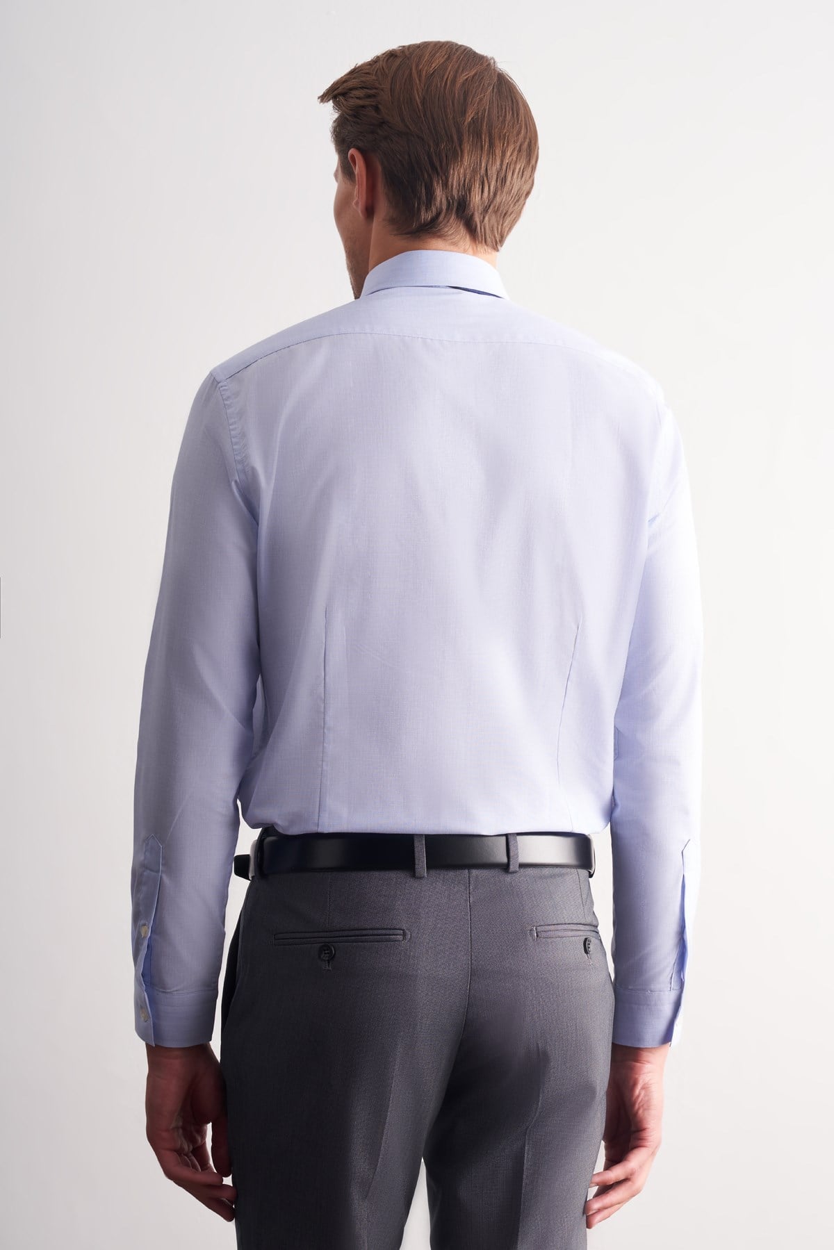 Mavi Uzun Kol Filafil Desen Filafil Sert Yaka Cepsiz Pamuklu Basic Slim Fit Gömlek 1004245008