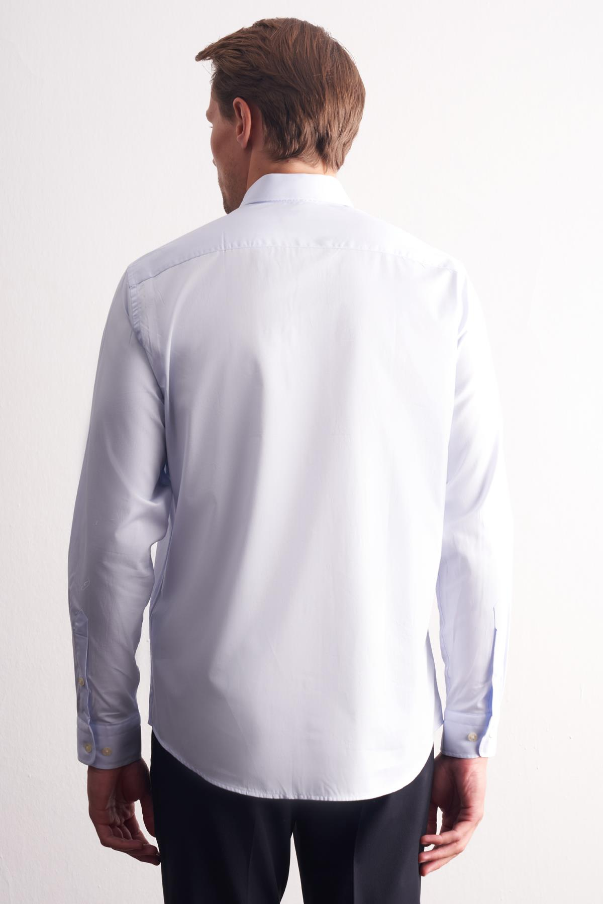 Mavi Yarım İtalyan Yaka Uzun Kol Premium Slim Fit %100 Pamuk Gömlek 1004255197