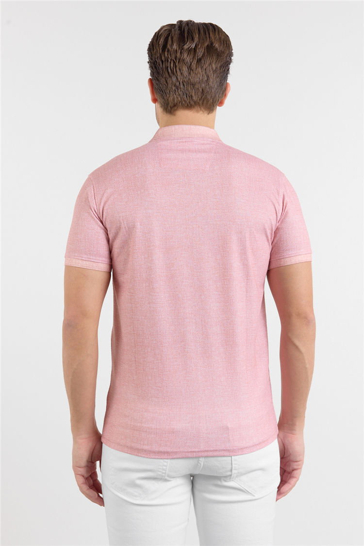 Pembe Kısa Kol Baskılı Pike Polo Yaka Cepsiz esnek Casual Slim Fit Tişört 1011250153