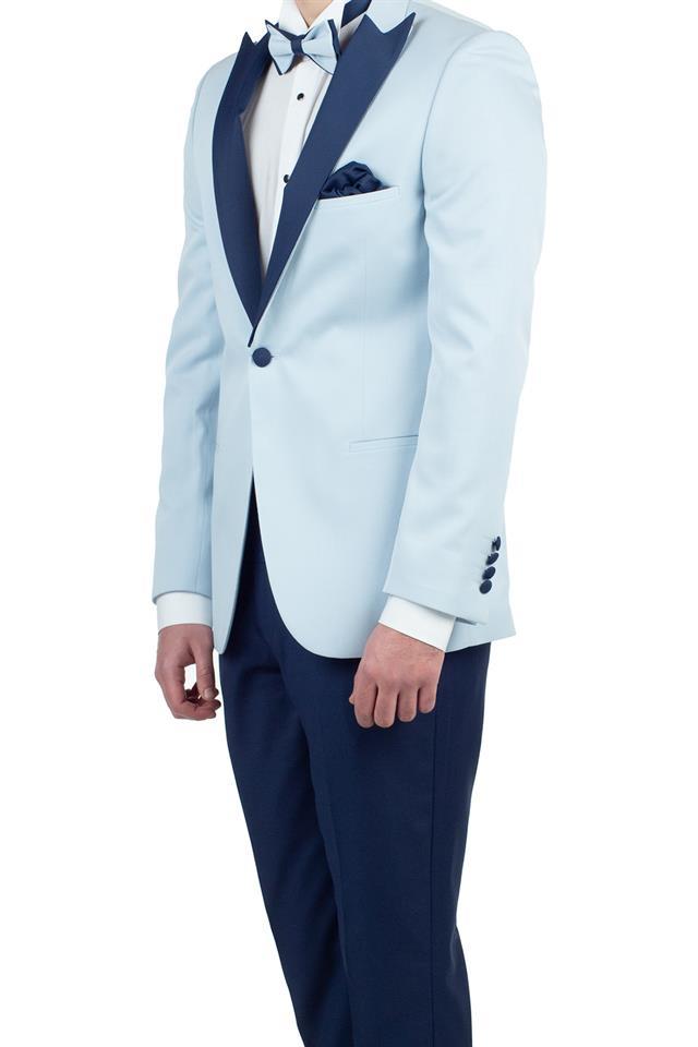 Mavi Saten Kırlangıç Yaka Astarlı 6 Drop Slim Fit Dar Kesim Smokin Damatlık 1001190163