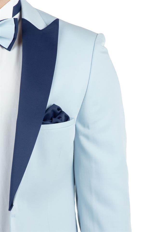Mavi Saten Kırlangıç Yaka Astarlı 6 Drop Slim Fit Dar Kesim Smokin Damatlık 1001190163
