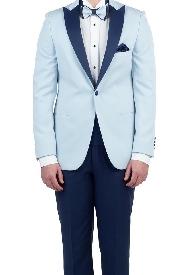 Mavi Saten Kırlangıç Yaka Astarlı 6 Drop Slim Fit Dar Kesim Smokin Damatlık 1001190163