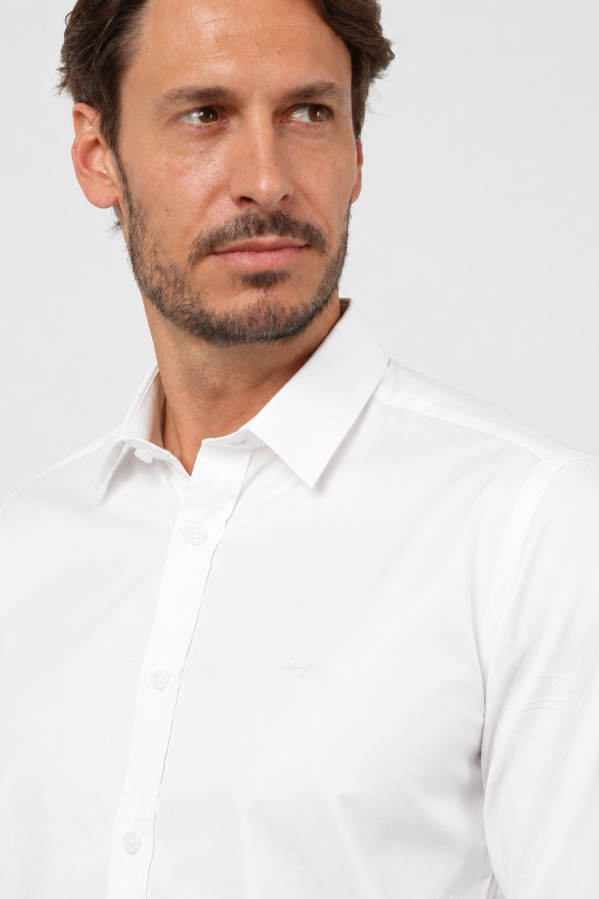 Beyaz Sert Yaka Uzun Kol Cepsiz Saten Slim Fit %100 Pamuk Gömlek 1004260424