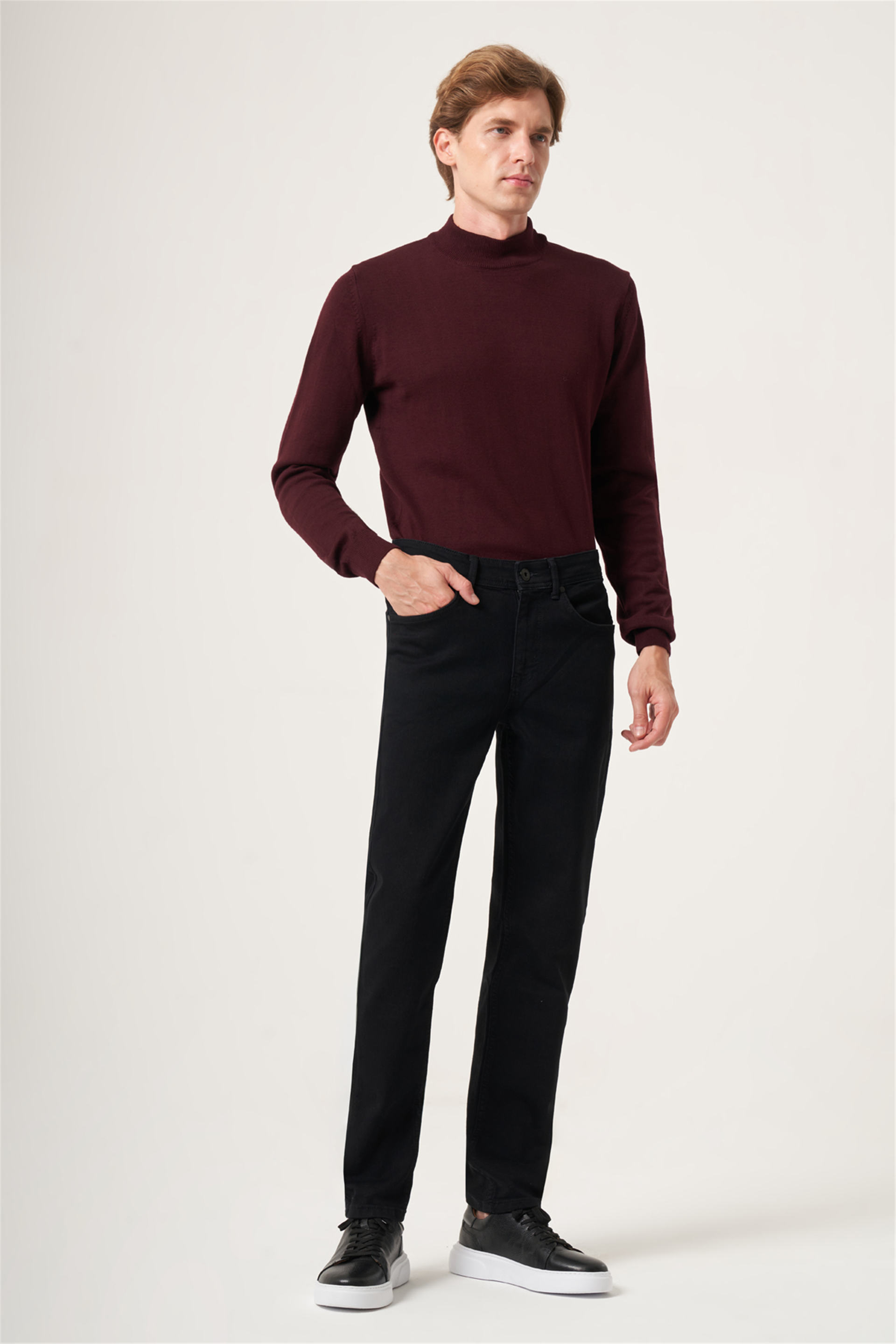 Siyah 5 Cep Gabardin Slim Fit Pamuklu Denim Kot Jean Pantolon 1023265153