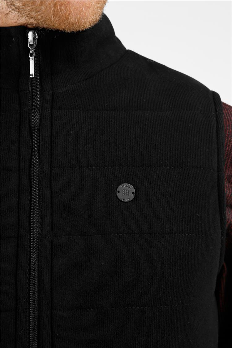 Siyah Dik Yaka Fermuarlı Casual Slim Fit Kapitone Yelek 1009255103