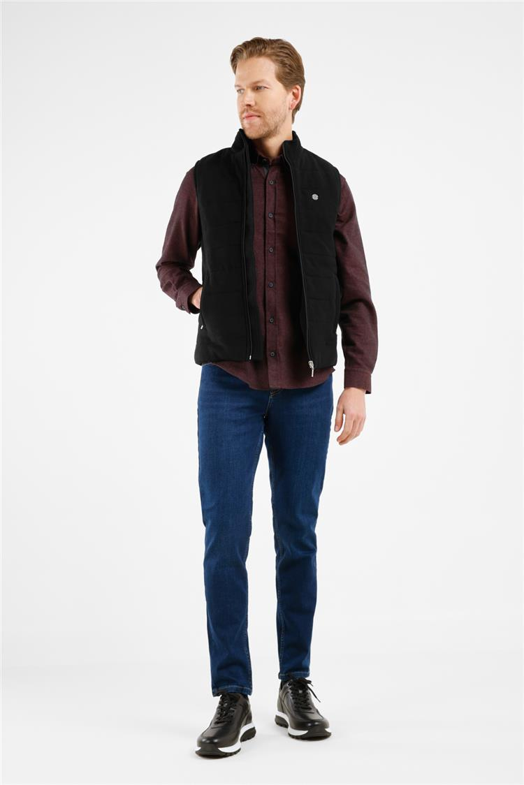 Siyah Dik Yaka Fermuarlı Casual Slim Fit Kapitone Yelek 1009255103