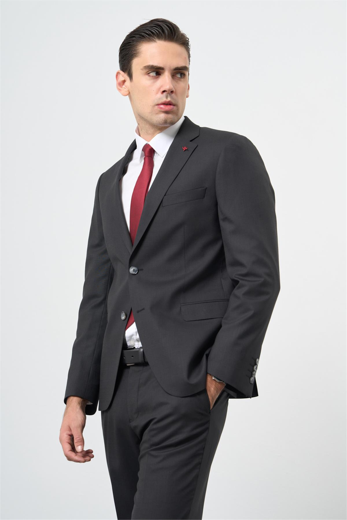 Siyah Mono Yaka 6 Drop Comfort Fit Tam Astar Yünlü Takım Elbise 1001245167