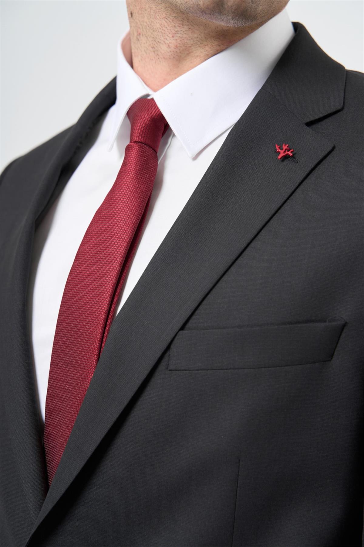Siyah Mono Yaka 6 Drop Comfort Fit Tam Astar Yünlü Takım Elbise 1001245167