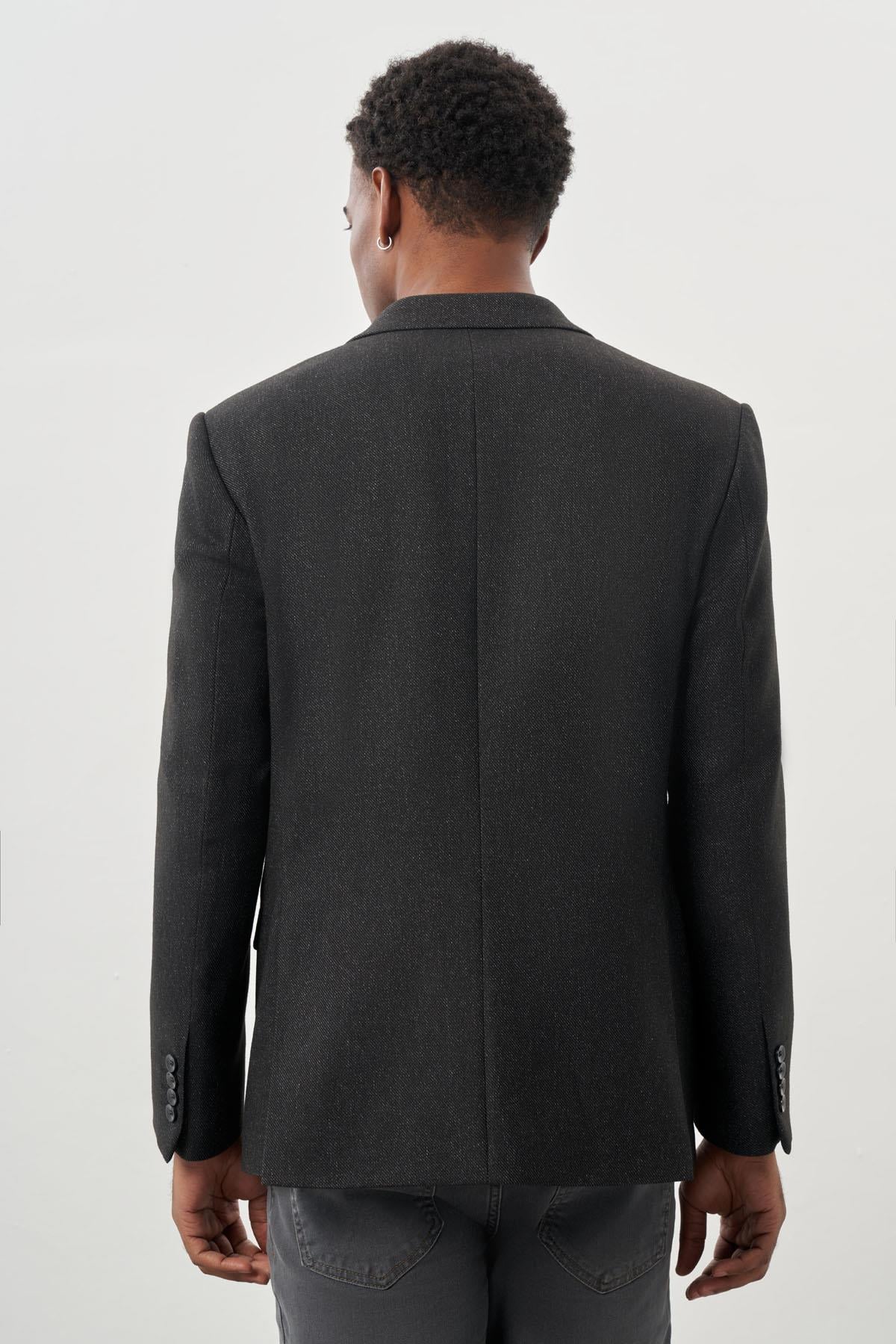 Siyah Düz Gabardin Mono Yaka 2 Düğme Esnek 6 Drop Comfort Fit Casual Ceket 1002245165