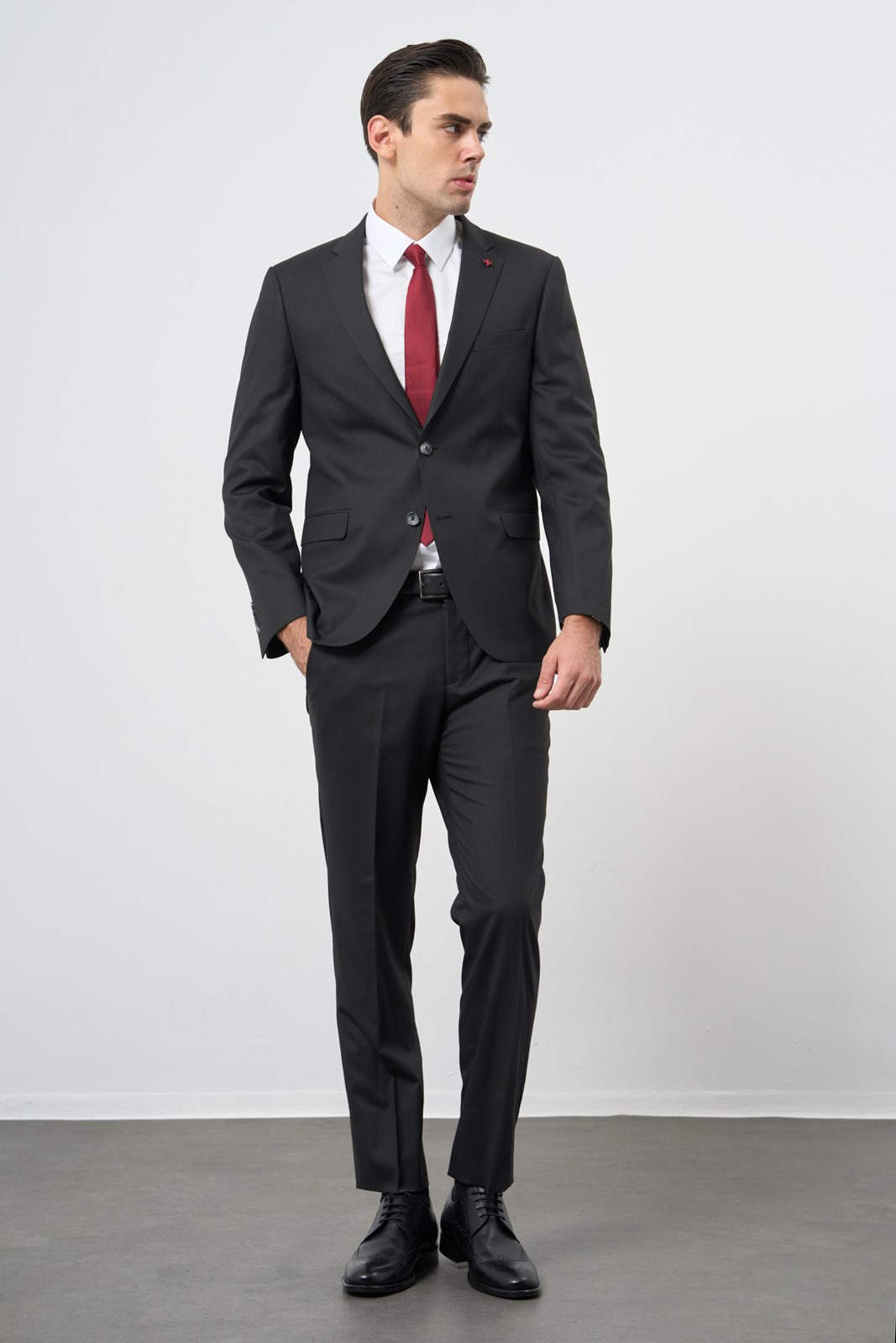 Siyah Mono Yaka 6 Drop Comfort Fit Tam Astar Yünlü Takım Elbise 1001245167