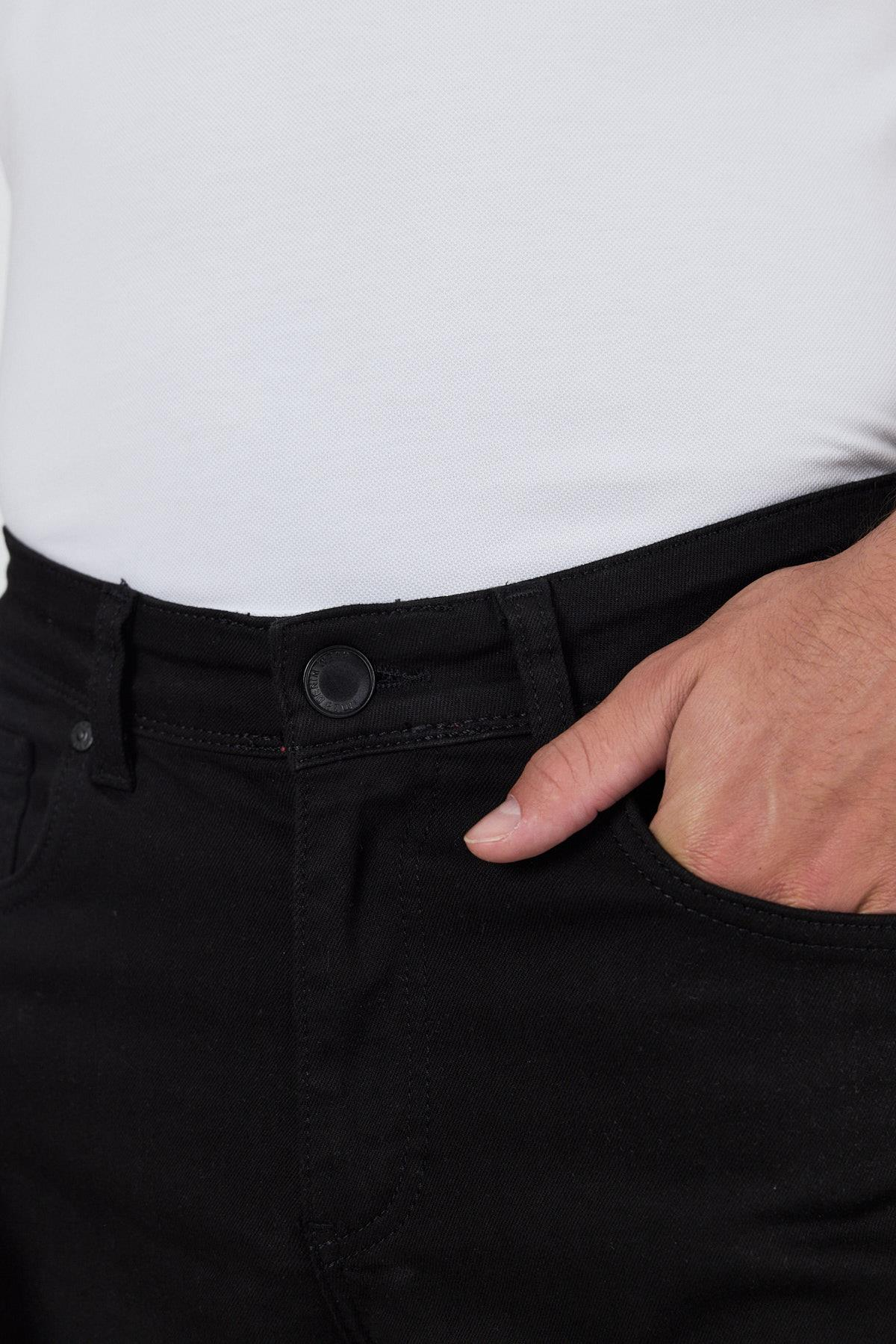 Siyah Gabardin 5 Cep Düz Paça Casual Slim Fit Pamuklu Denim Pantolon