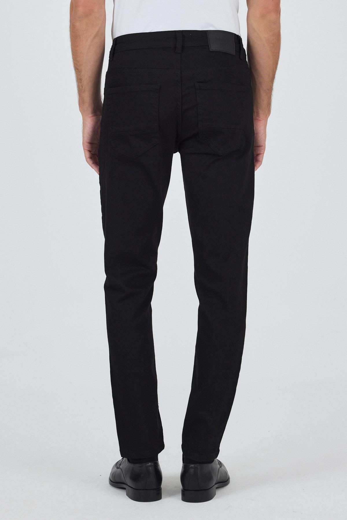 Siyah Gabardin 5 Cep Düz Paça Casual Slim Fit Pamuklu Denim Pantolon