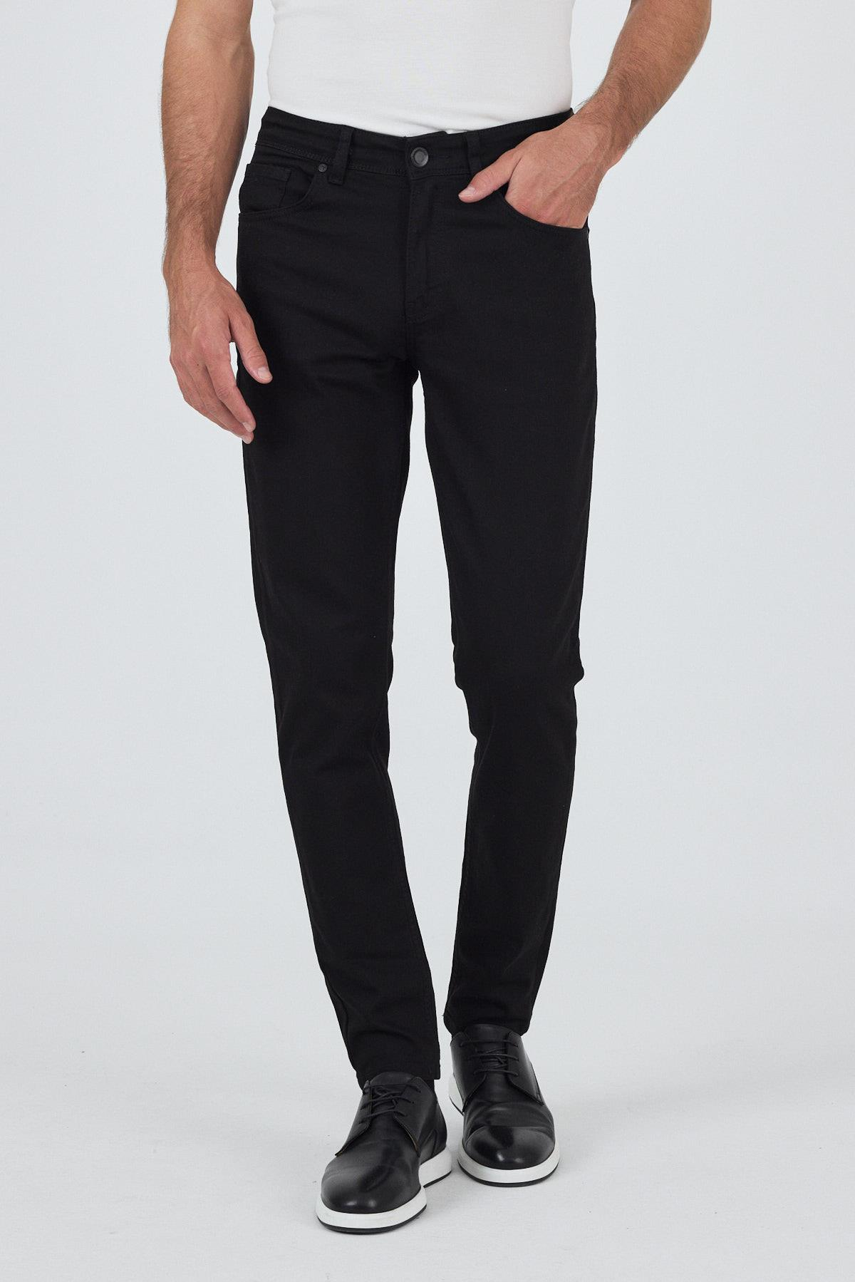 Siyah Gabardin 5 Cep Düz Paça Casual Slim Fit Pamuklu Denim Pantolon 1023250158