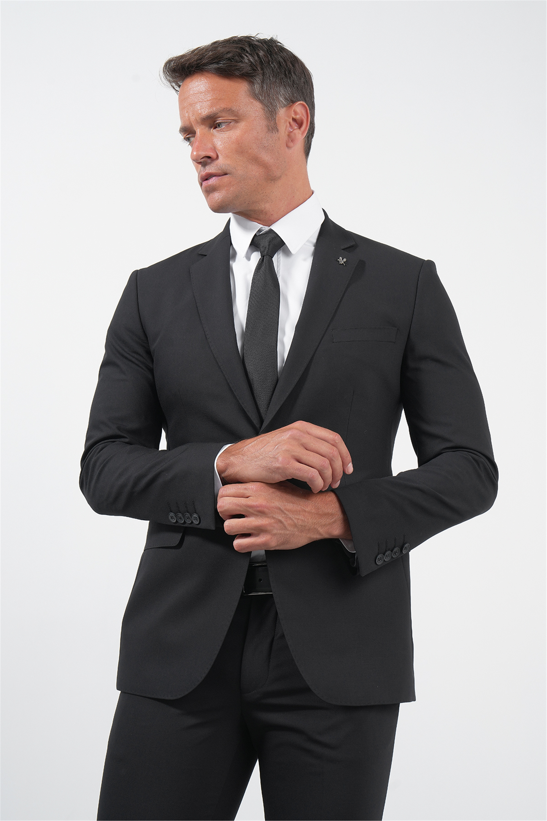 Siyah Mono Yaka 8 Drop Slim Fit Tam Astar Esnek Takım Elbise 1001250006