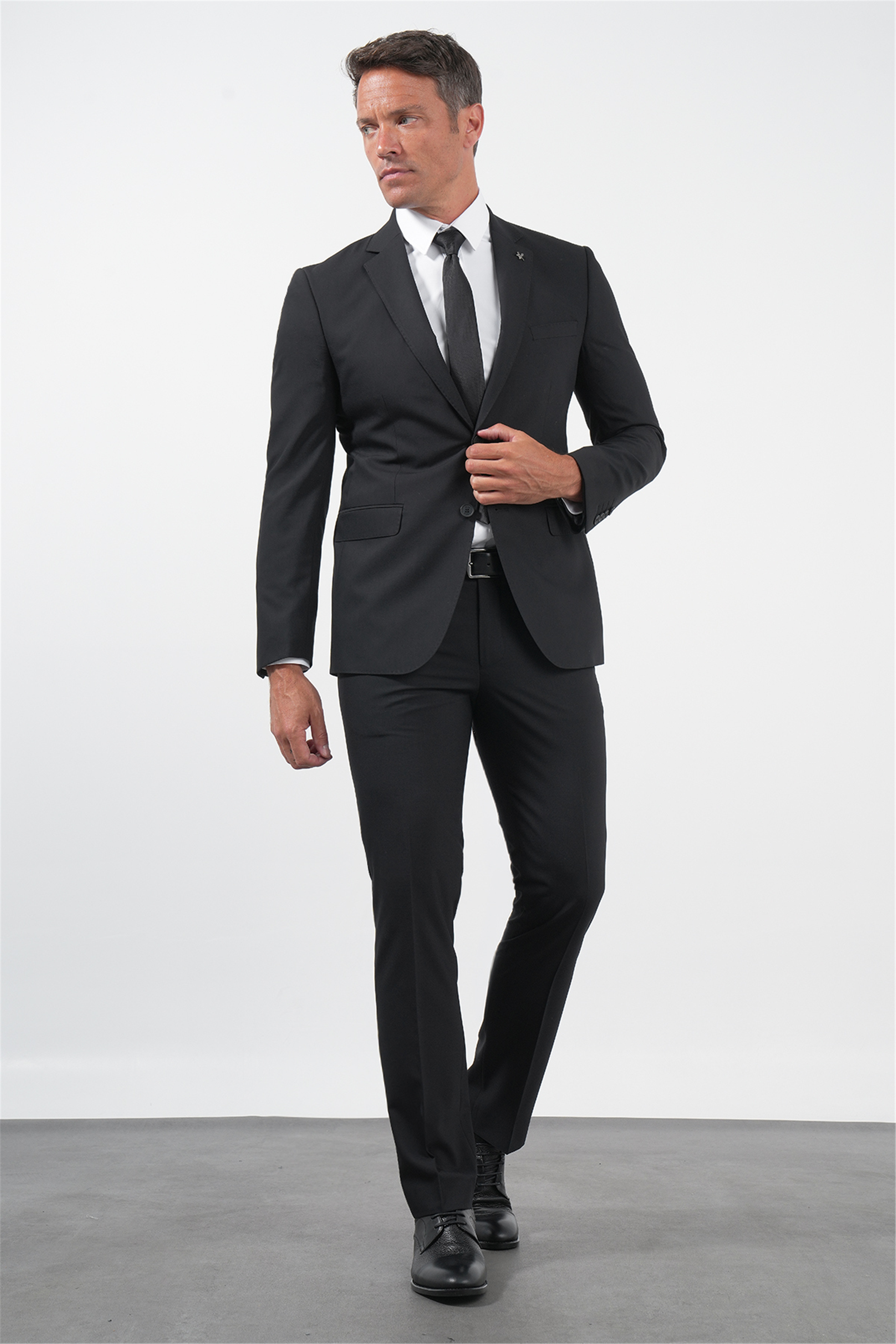 Siyah Mono Yaka 8 Drop Slim Fit Tam Astar Esnek Takım Elbise 1001250006