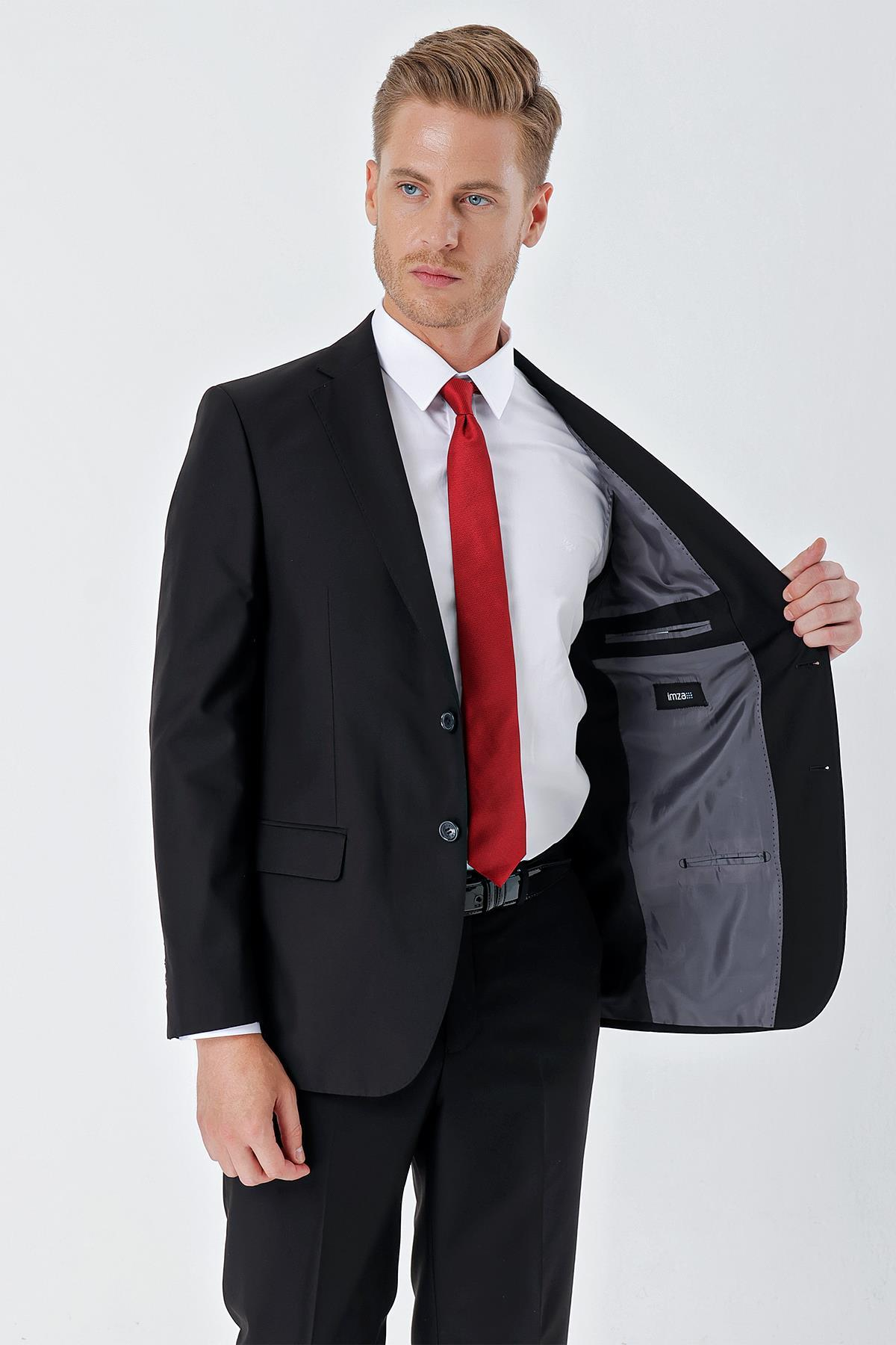Siyah Mono Yaka 8 Drop Slim Fit Tam Astar Esnek Takım Elbise 1001240006