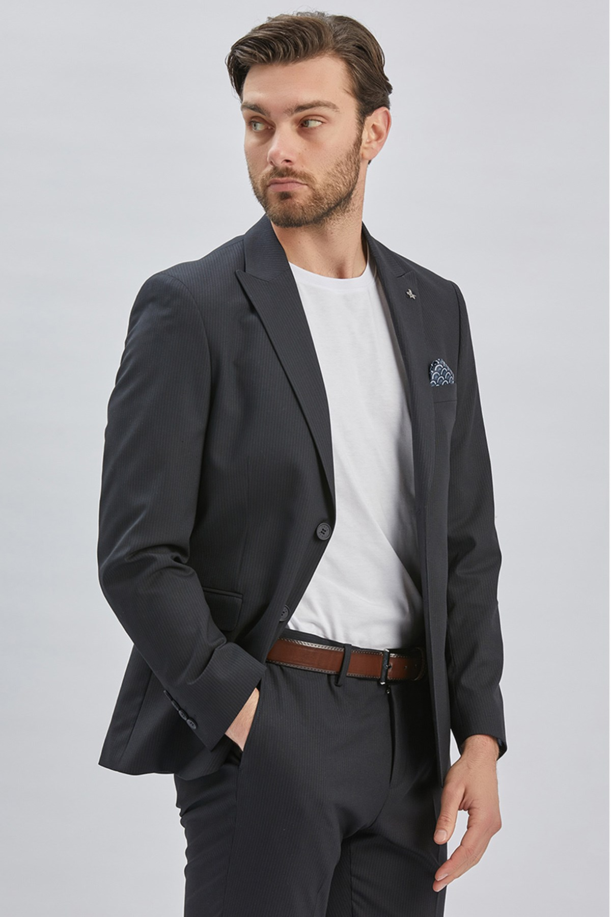 Siyah Mono Yaka 8 Drop Slim Fit Tam Astar Esnek Takım Elbise 1001255006