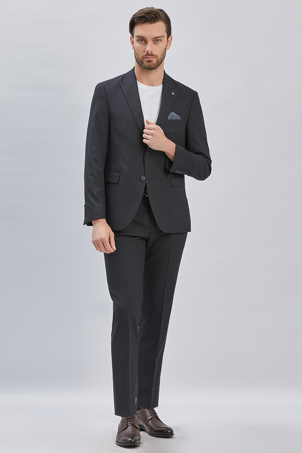 Siyah Mono Yaka 8 Drop Slim Fit Tam Astar Esnek Takım Elbise 1001255006