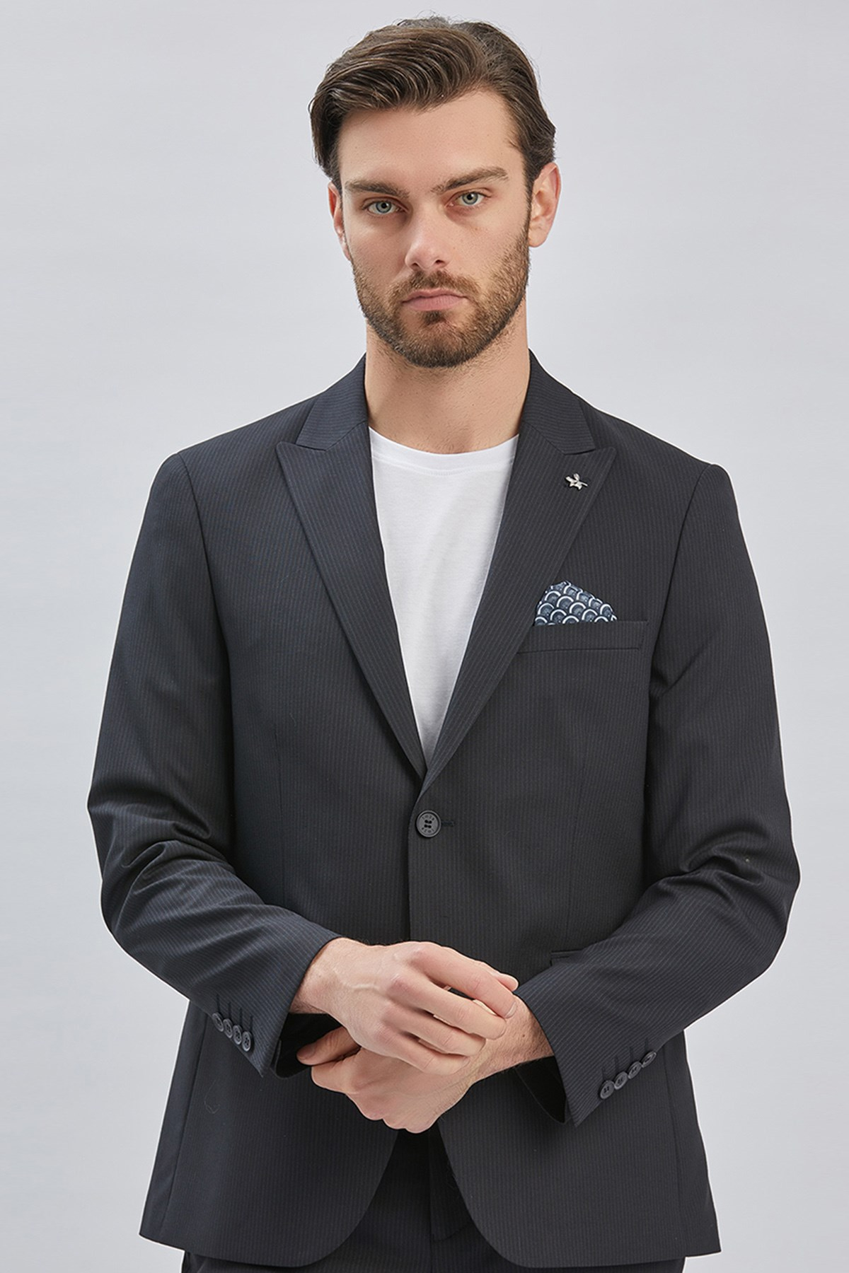 Siyah Mono Yaka 8 Drop Slim Fit Tam Astar Esnek Takım Elbise 1001255006
