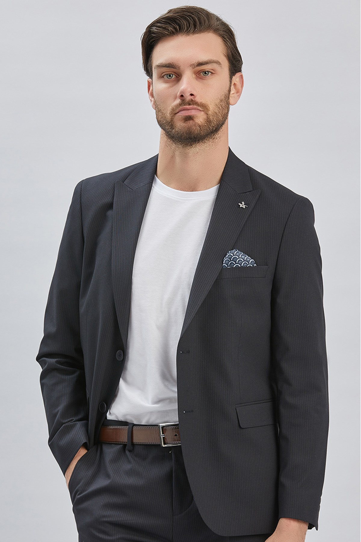 Siyah Mono Yaka 8 Drop Slim Fit Tam Astar Esnek Takım Elbise 1001255006