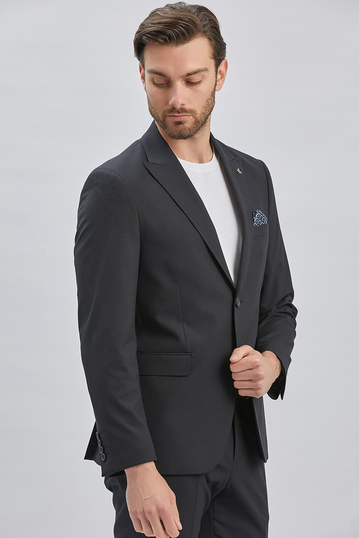Siyah Mono Yaka 8 Drop Slim Fit Tam Astar Esnek Takım Elbise 1001255006