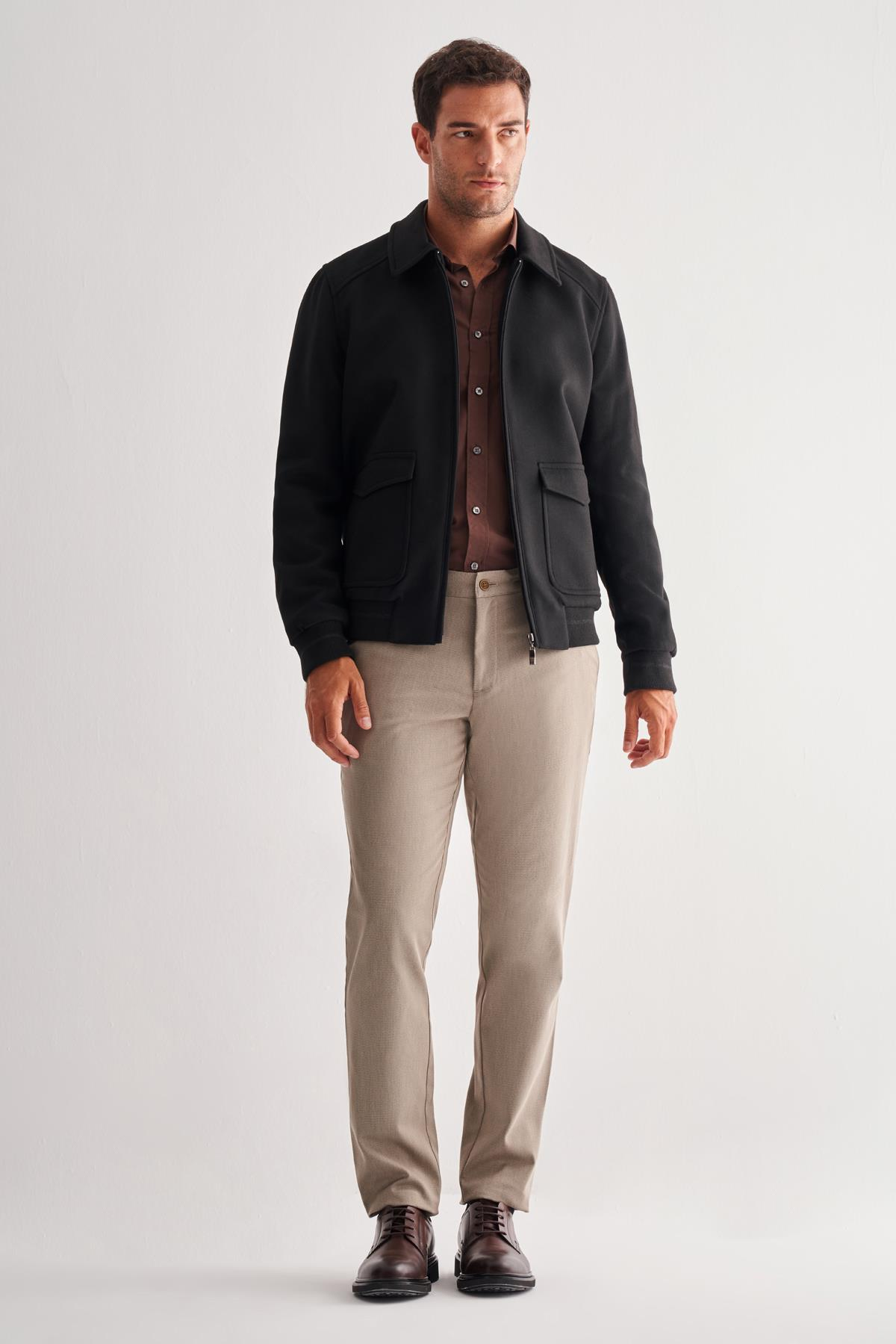 Siyah Gömlek Yaka Casual Slim Fit Esnek Mont 1007255122