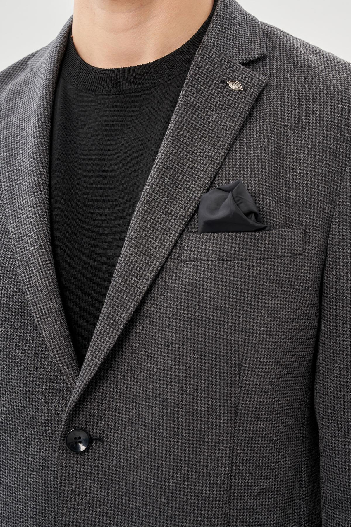 Siyah Kazayağı Desen Örme Mono Yaka 2 Düğme 6 Drop Slim Fit Classic Ceket 1002245166