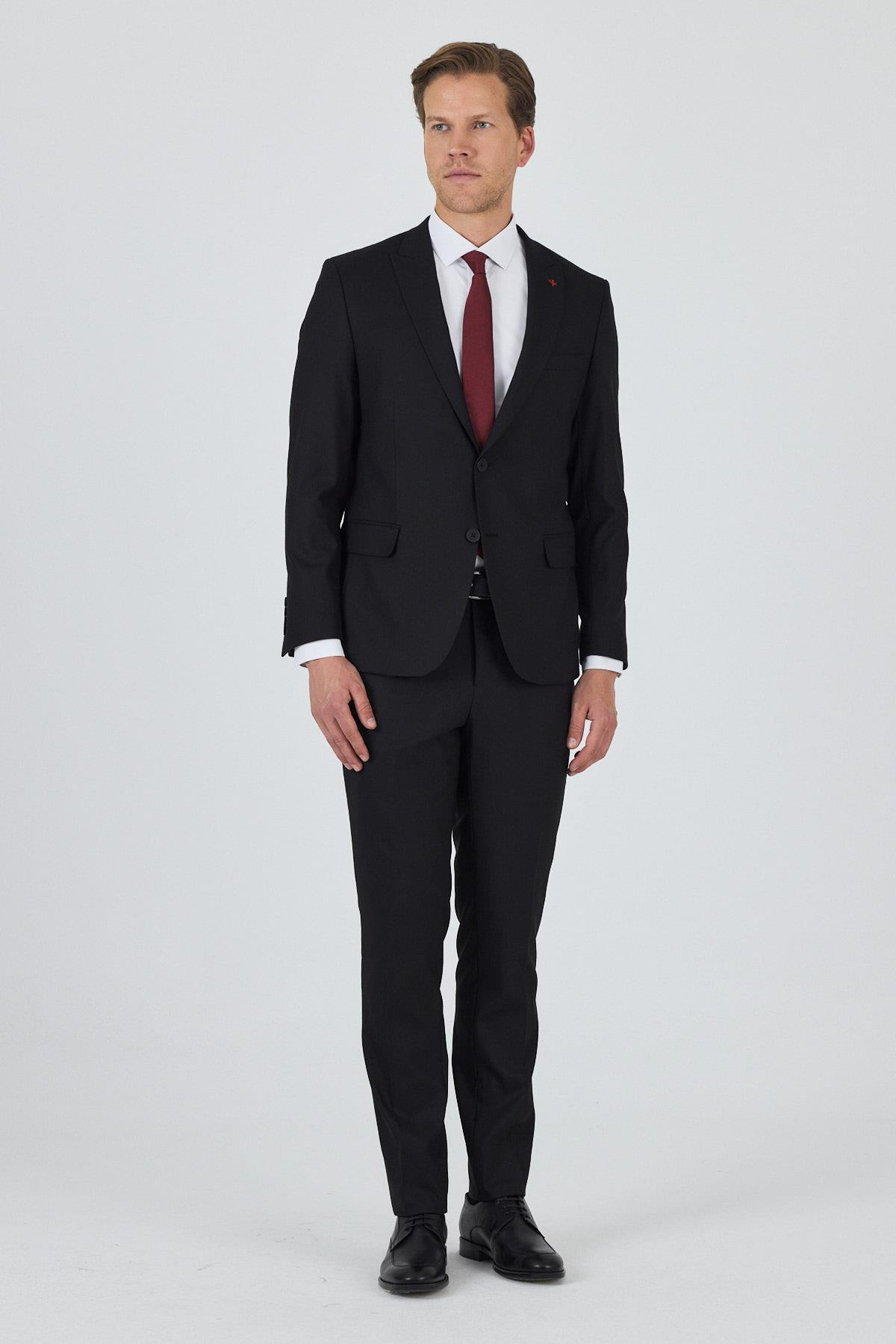 Siyah Kırlangıç Yaka 6 Drop Slim Fit Tam Astar Esnek Takım Elbise 1001250162