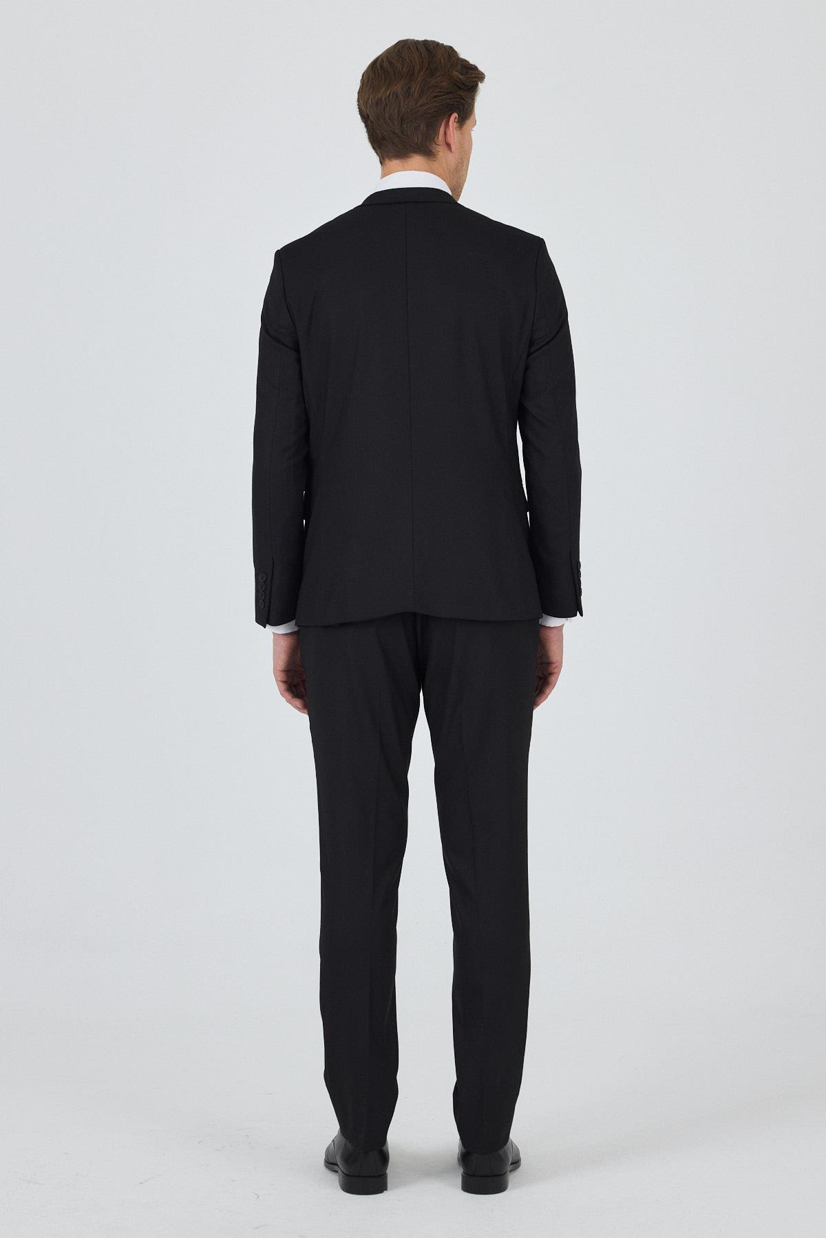 Siyah Kırlangıç Yaka 6 Drop Slim Fit Tam Astar Esnek Takım Elbise 1001250162