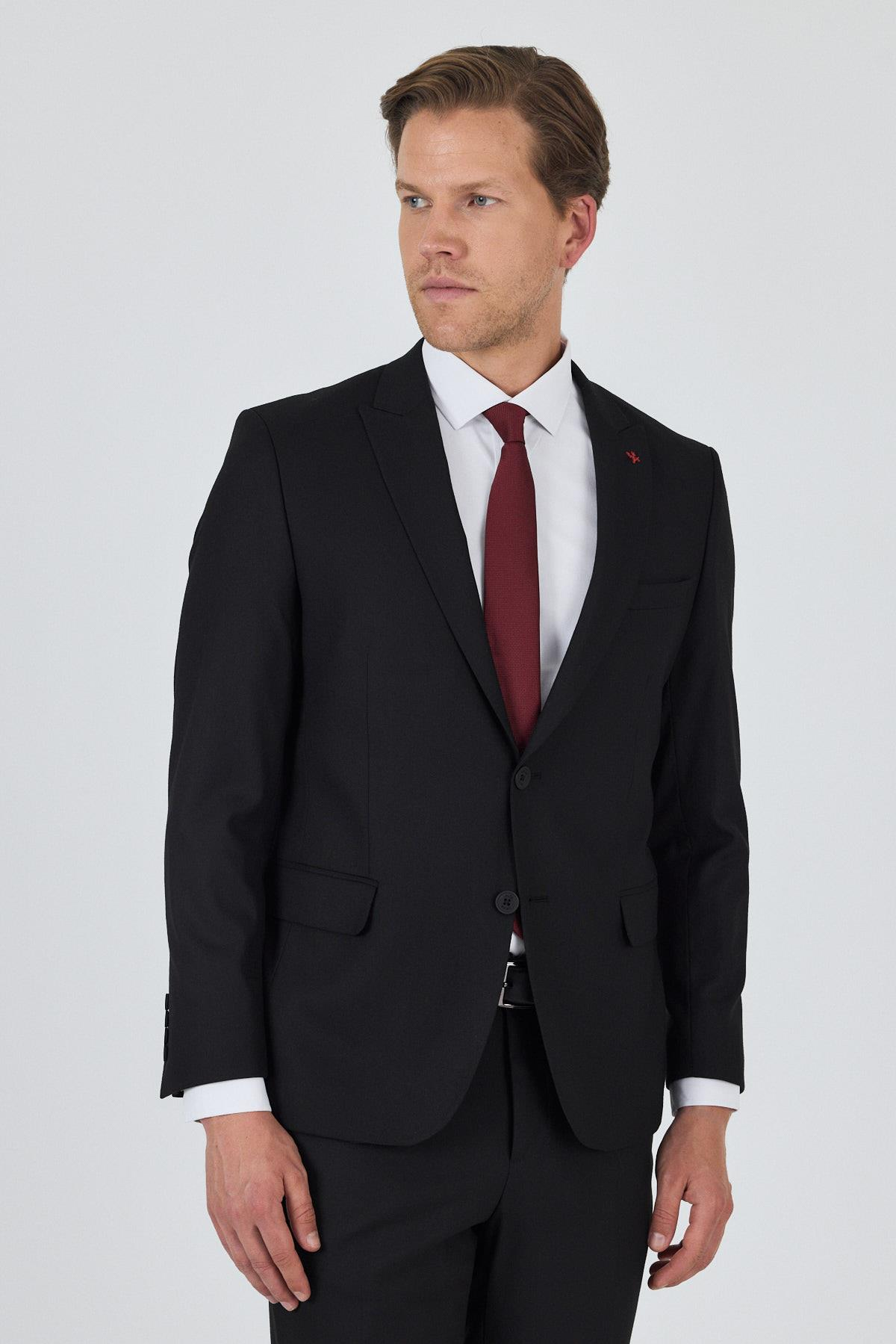 Siyah Kırlangıç Yaka 6 Drop Slim Fit Tam Astar Esnek Takım Elbise 1001250162