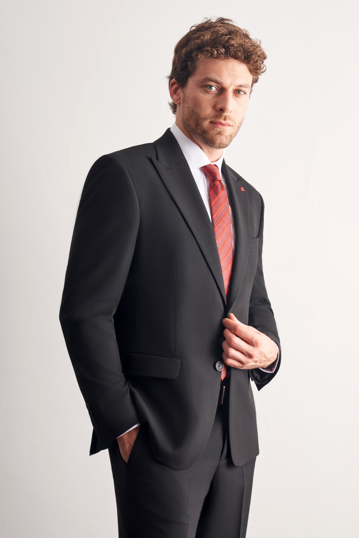 Siyah Kırlangıç Yaka Tam Astar 6 Drop Slim Fit Esnek Takım Elbise 1001265163