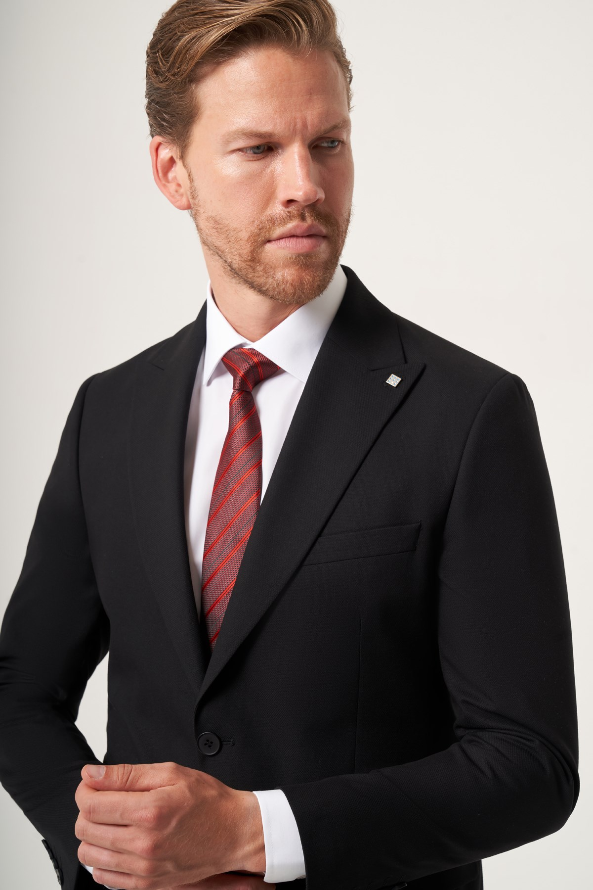 Siyah Kırlangıç Yaka Tam Astar 6 Drop Slim Fit Esnek Takım Elbise 1001265162