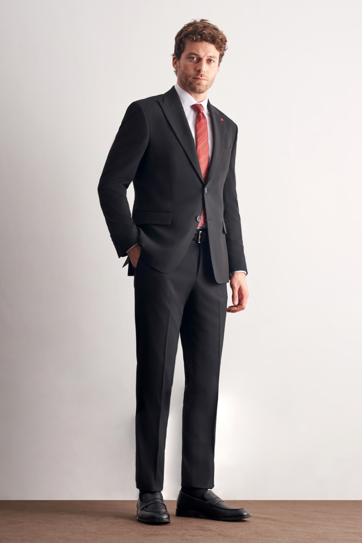 Siyah Kırlangıç Yaka Tam Astar 6 Drop Slim Fit Esnek Takım Elbise 1001265163