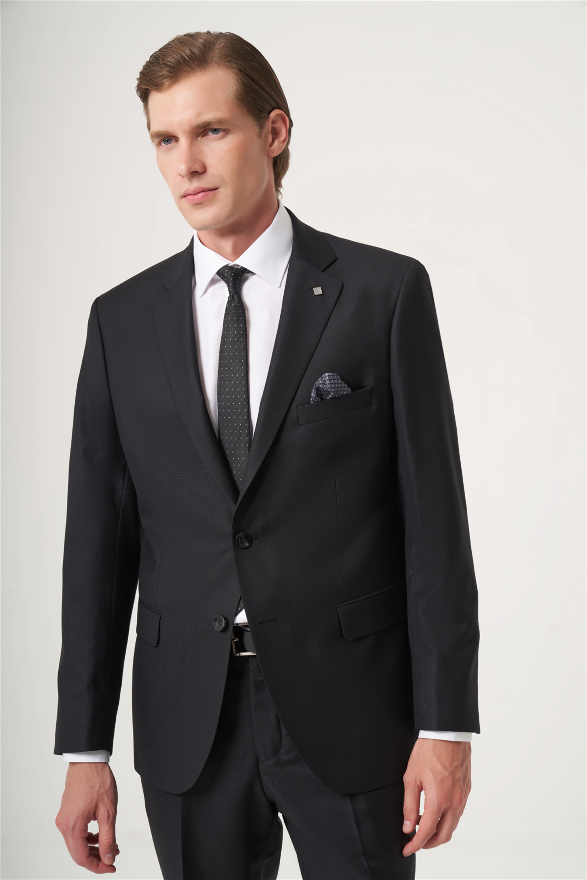 Siyah Mono Yaka 6 Drop Comfort Fit Tam Astar Takım Elbise 1001260179