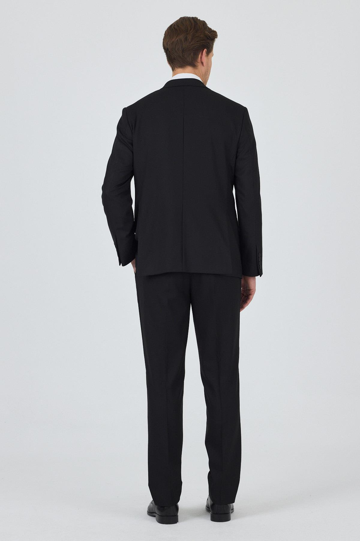 Siyah Mono Yaka 6 Drop Comfort Fit Tam Astar Esnek Takım Elbise 1001250163