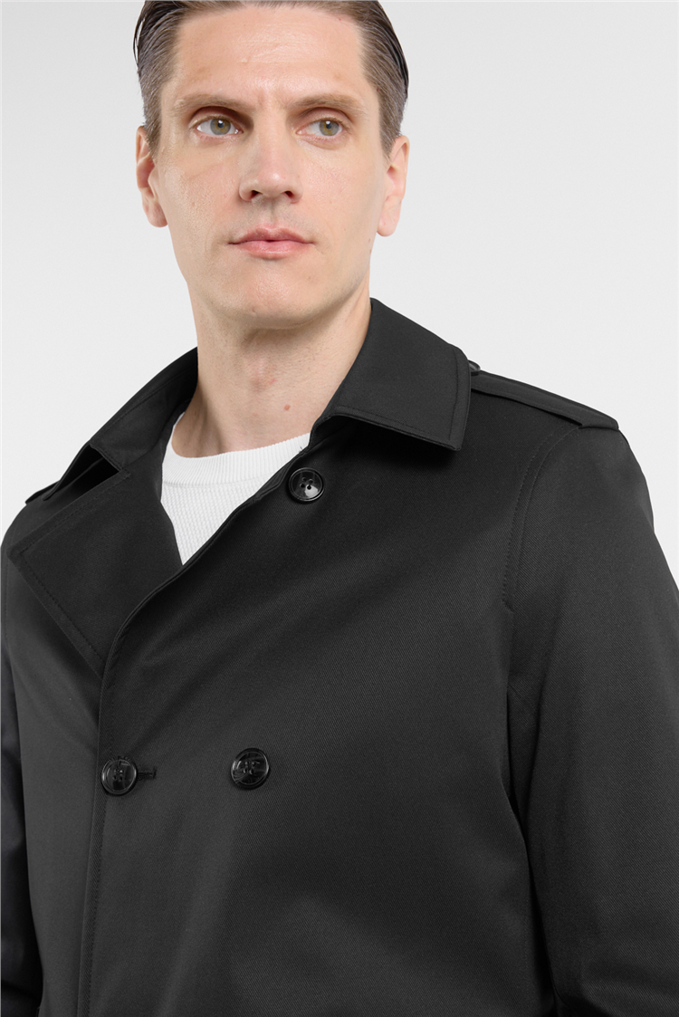 Siyah Mono Yaka Düz Classic Comfort Fit Trençkot 1006260150