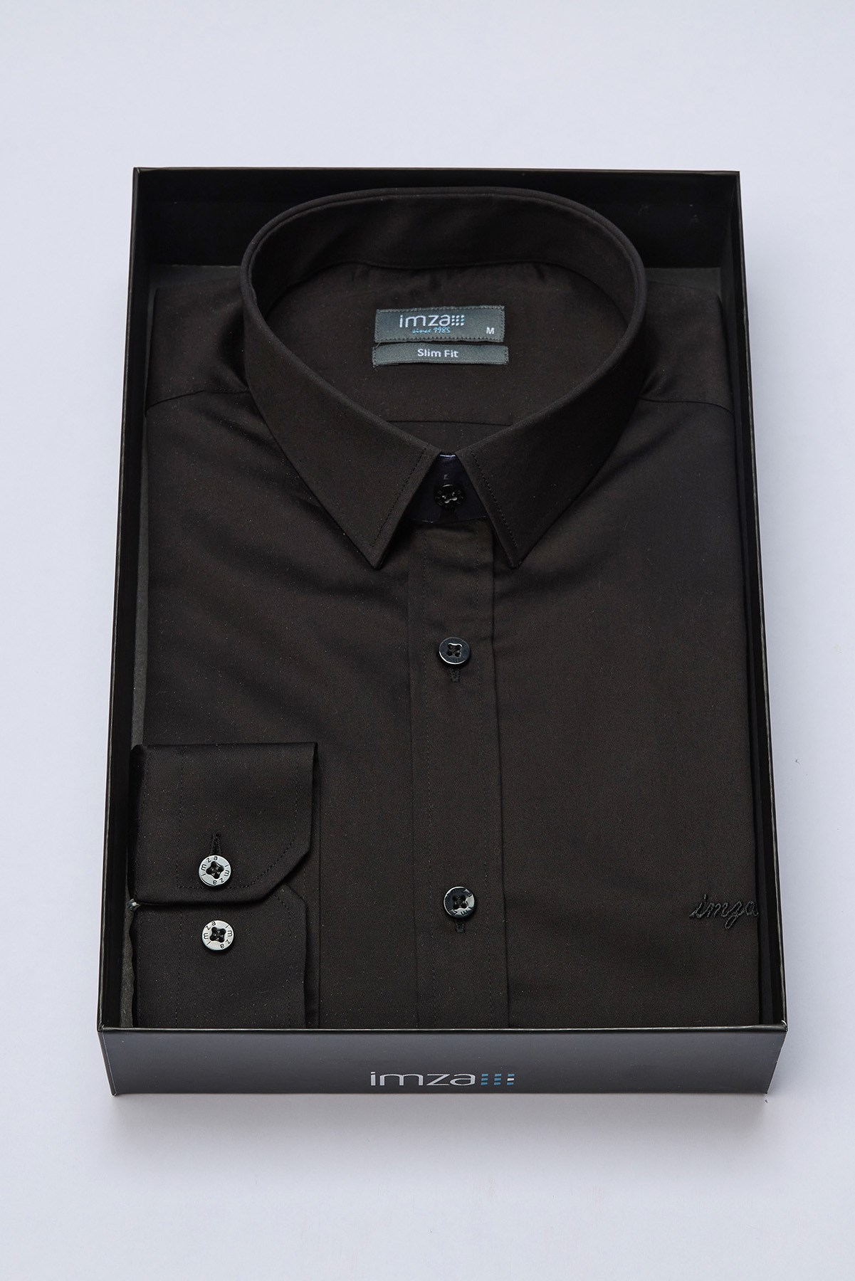 Siyah Sert Yaka Cepsiz Slim Fit Classic Pamuklu Gömlek 1004255324