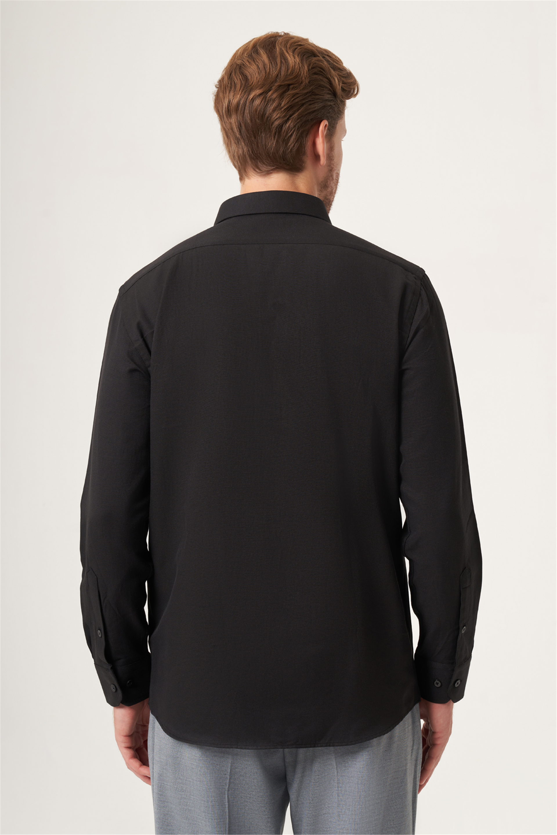 Siyah Sert Yaka Oxford Comfort Fit Pamuklu Gömlek 1004265285