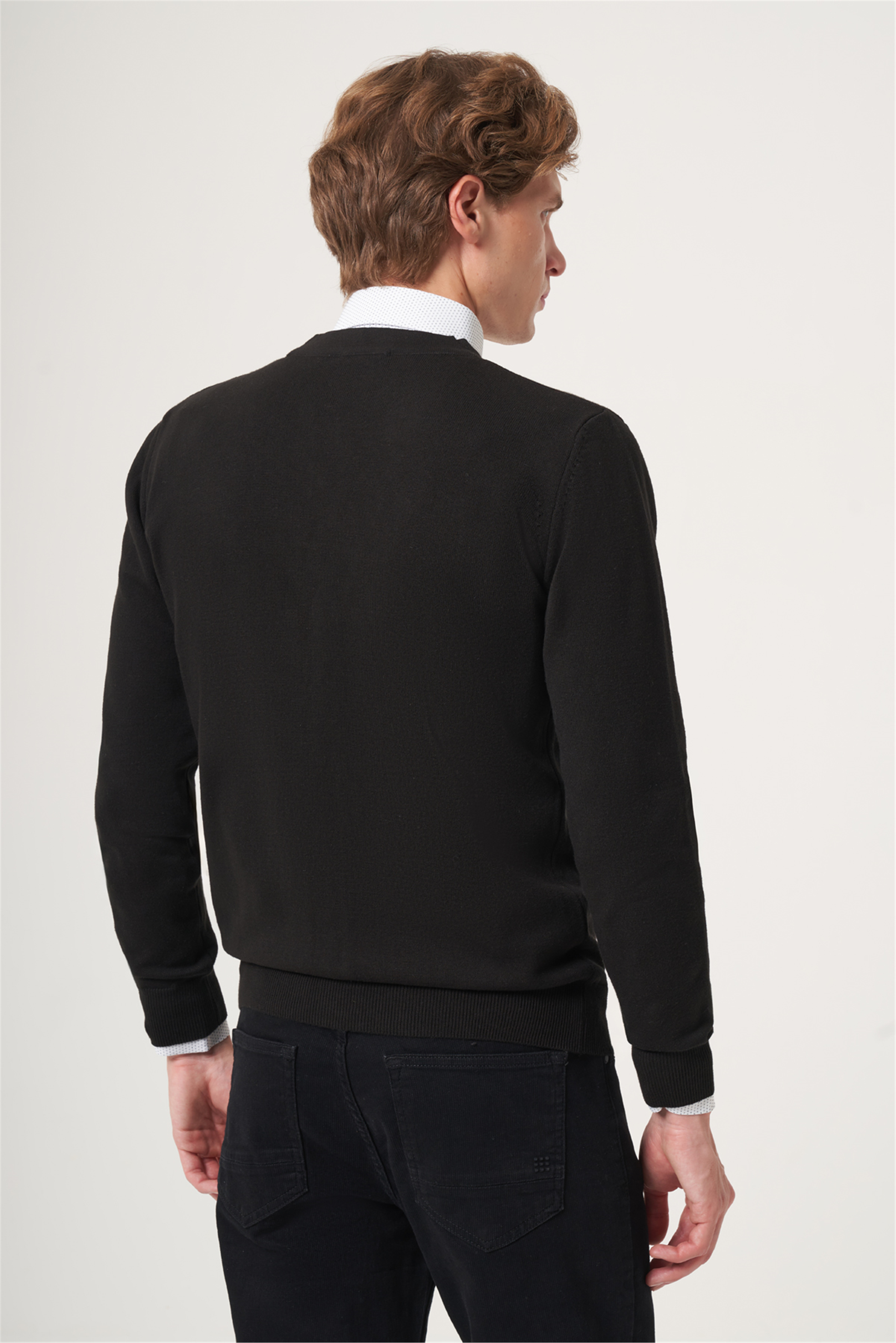 Siyah V Yaka Uzun Kol Örme Comfort Fit Pamuklu Hırka Triko 1012265016