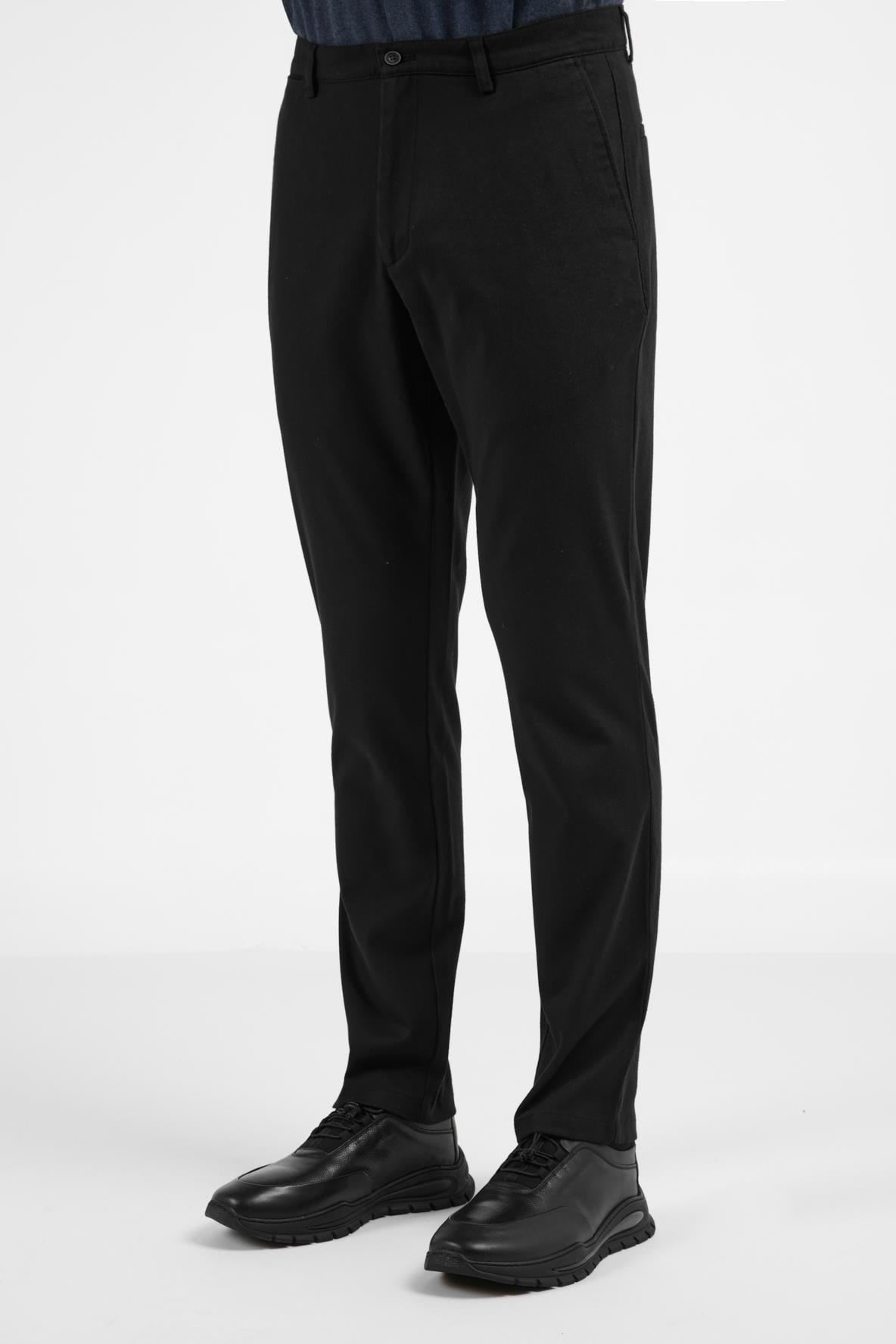 Siyah Yan Cep Düz Paça Pamuklu Comfort Fit Chino Casual Pantolon 1003255159