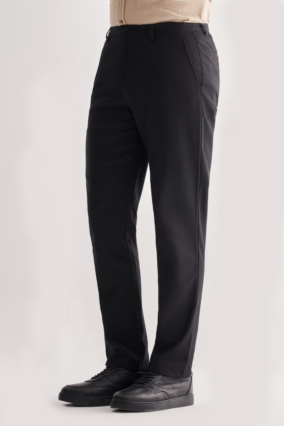 Siyah Yan Cep Düz Paça Pamuklu Comfort Fit Chino Casual Pantolon 1003255166
