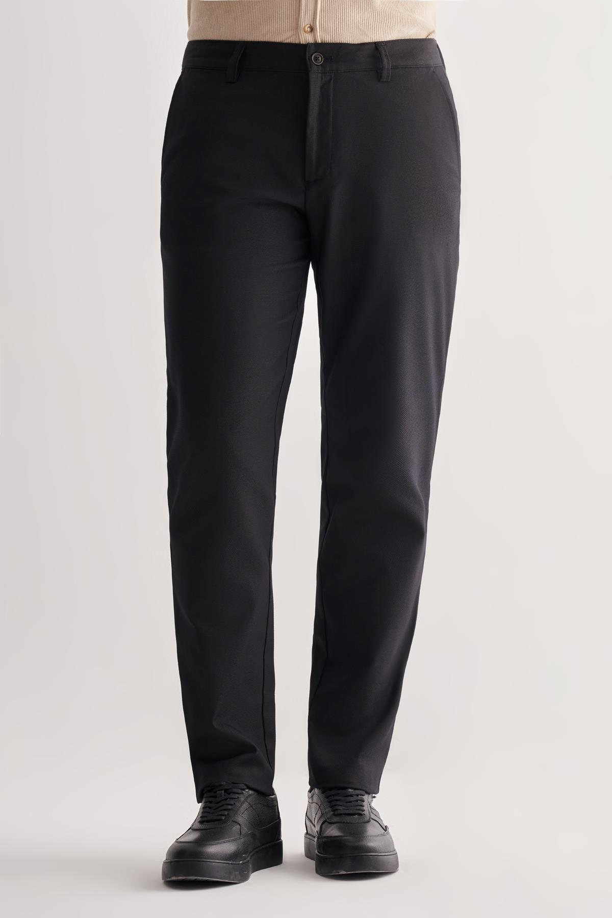 Siyah Yan Cep Düz Paça Pamuklu Comfort Fit Chino Casual Pantolon 1003255166