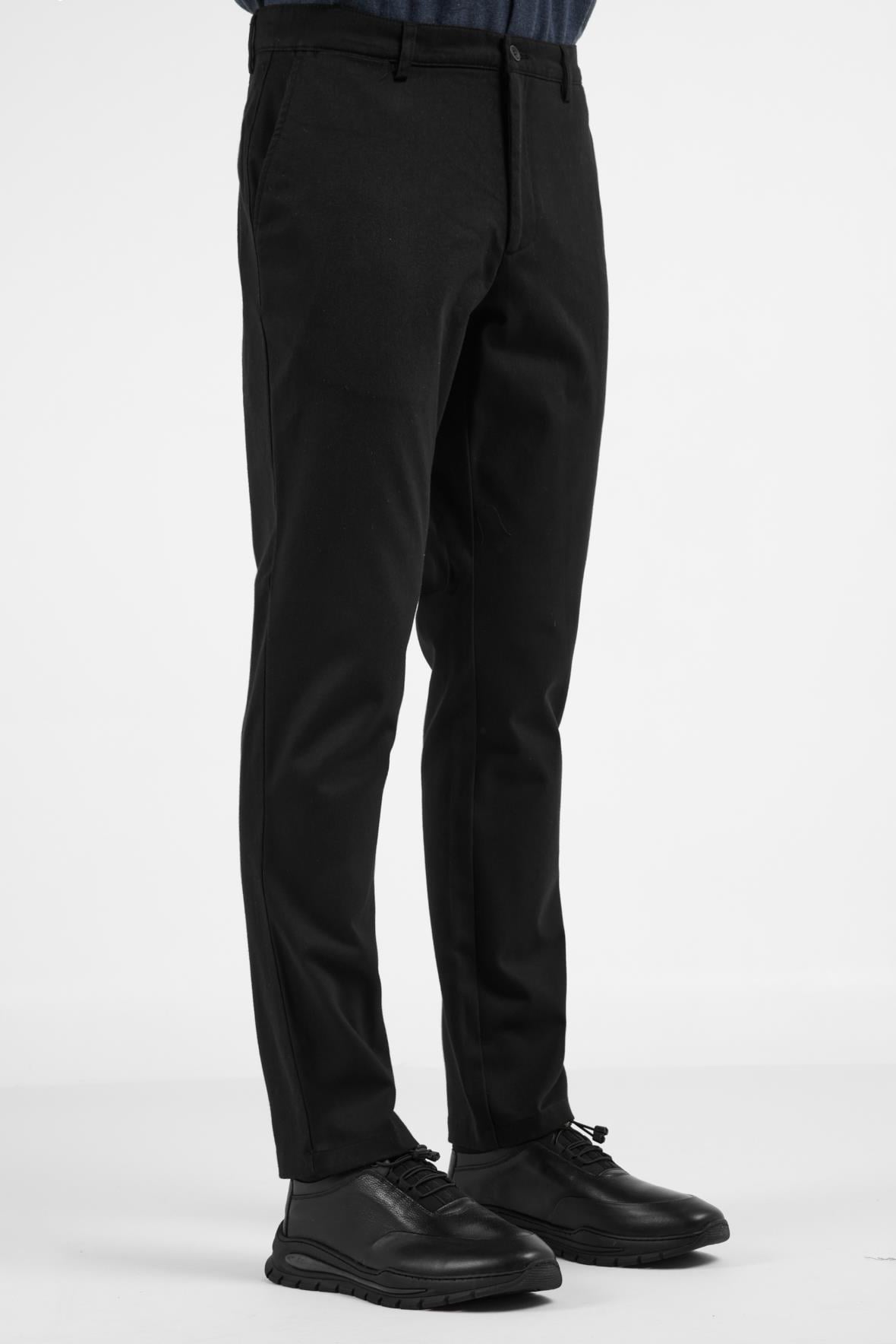 Siyah Yan Cep Düz Paça Pamuklu Comfort Fit Chino Casual Pantolon 1003255159