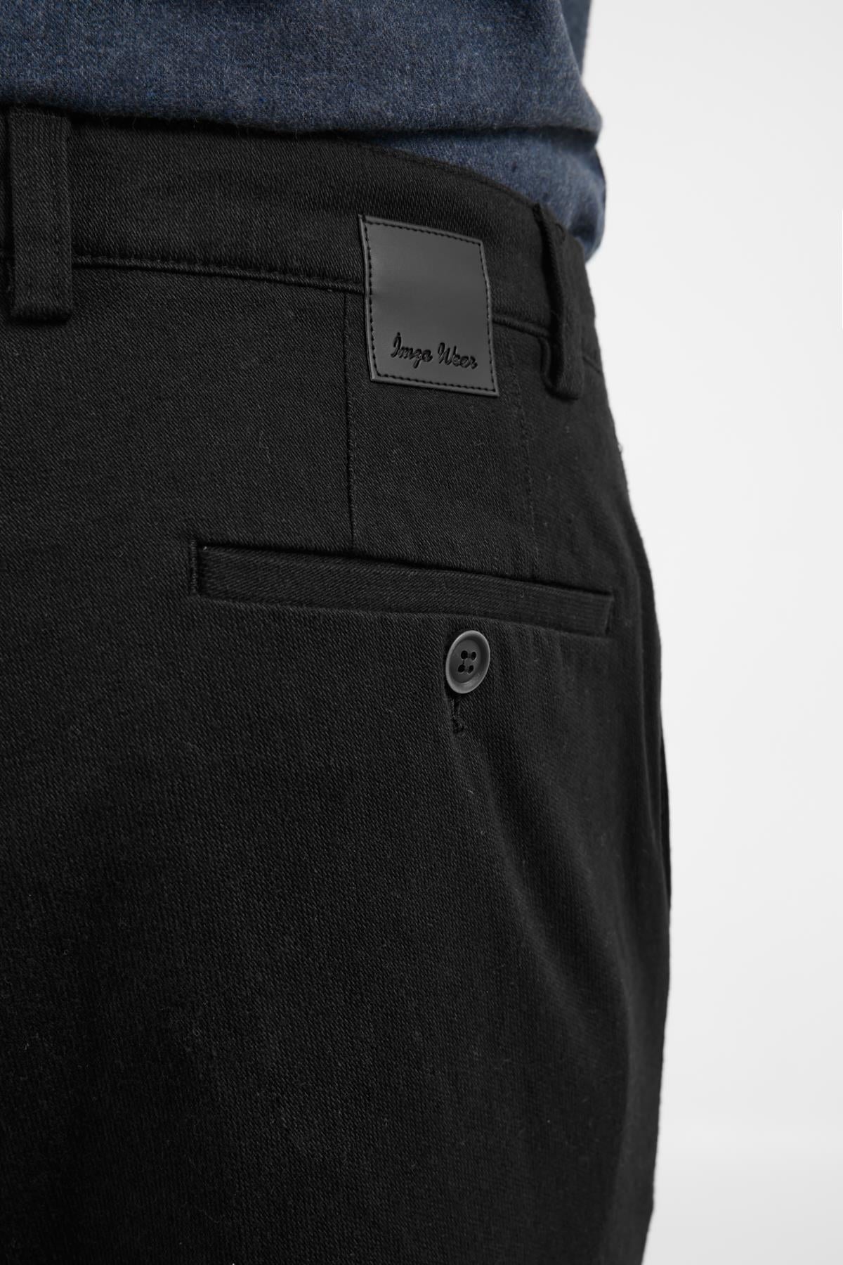 Siyah Yan Cep Düz Paça Pamuklu Comfort Fit Chino Casual Pantolon 1003255159
