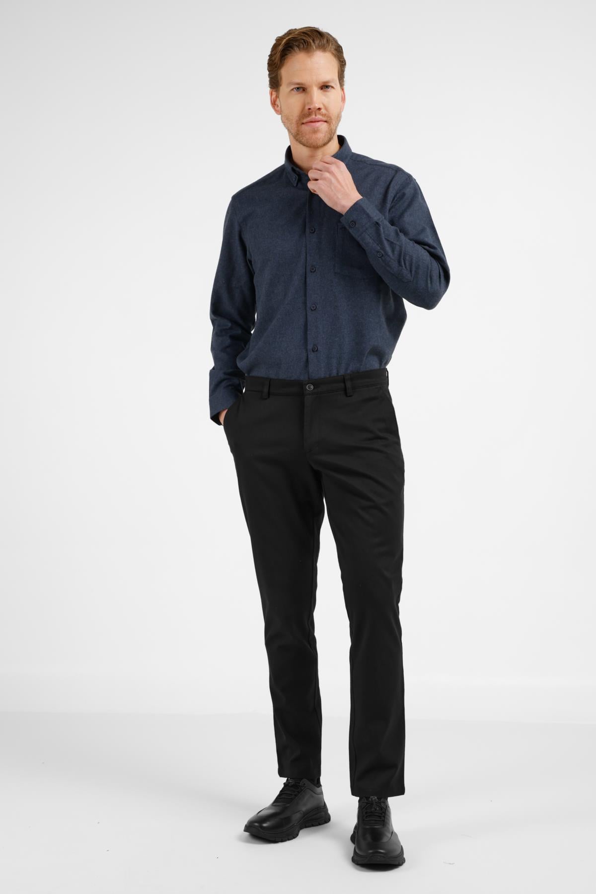 Siyah Yan Cep Düz Paça Pamuklu Comfort Fit Chino Casual Pantolon 1003255159