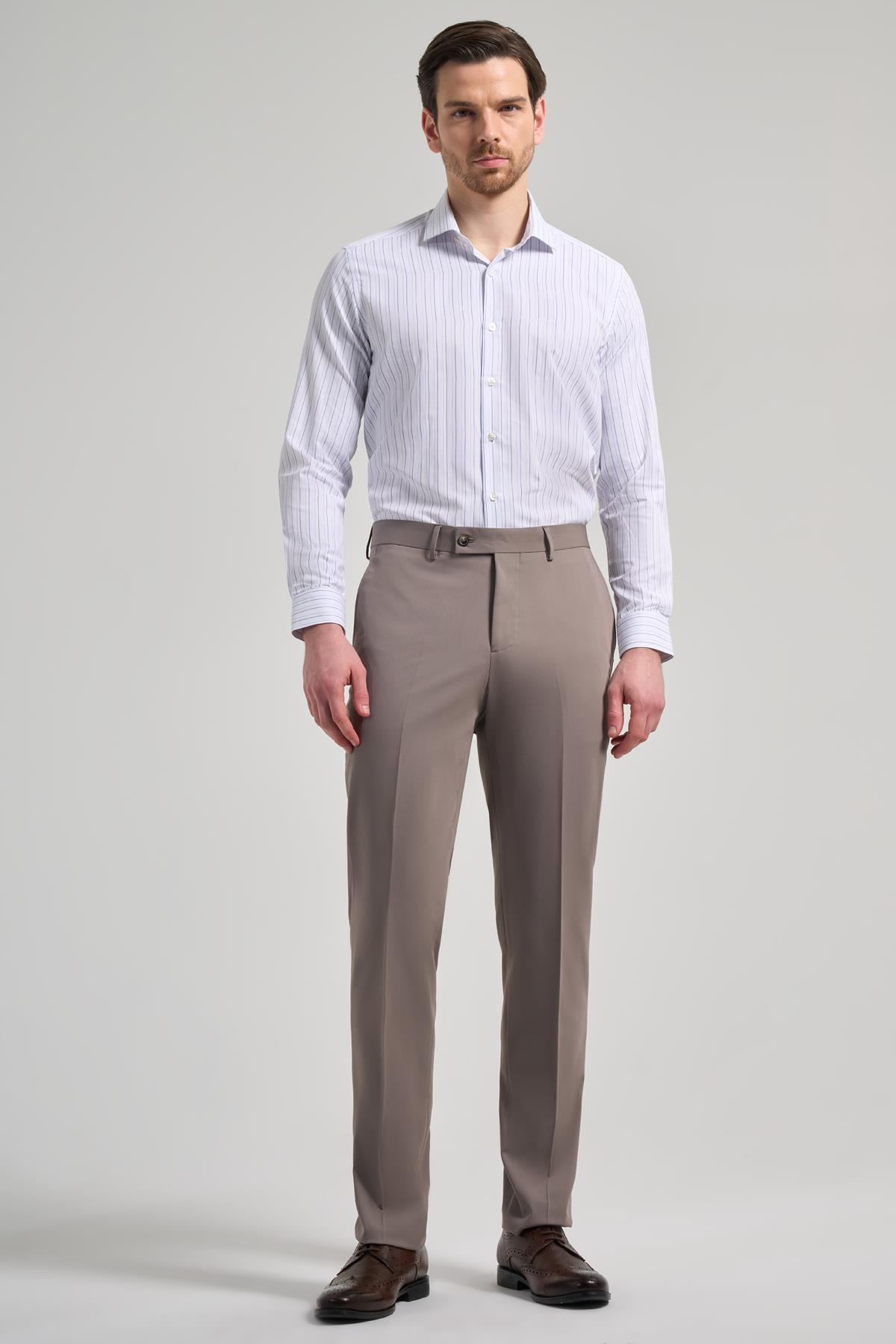 Kahverengi Esnek Yandan Cepli Comfort Fit Classic Pantolon 1003250159