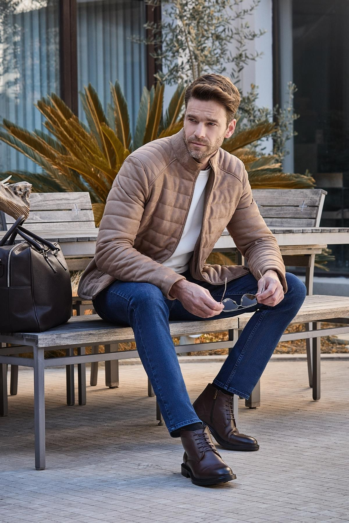 Kahverengi Suni Deri Hakim Yaka Düz Yırtmaçsız Tam Astar Slim Fit Casual Deri Mont 1038245150