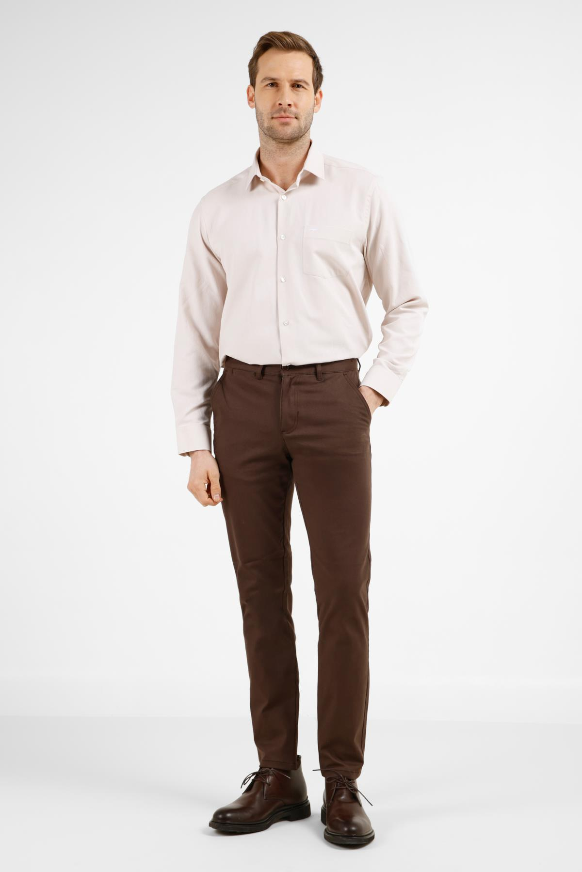 Kahverengi Yan Cep Düz Paça Pamuklu Slim Fit Chino Casual Pantolon 1003255155