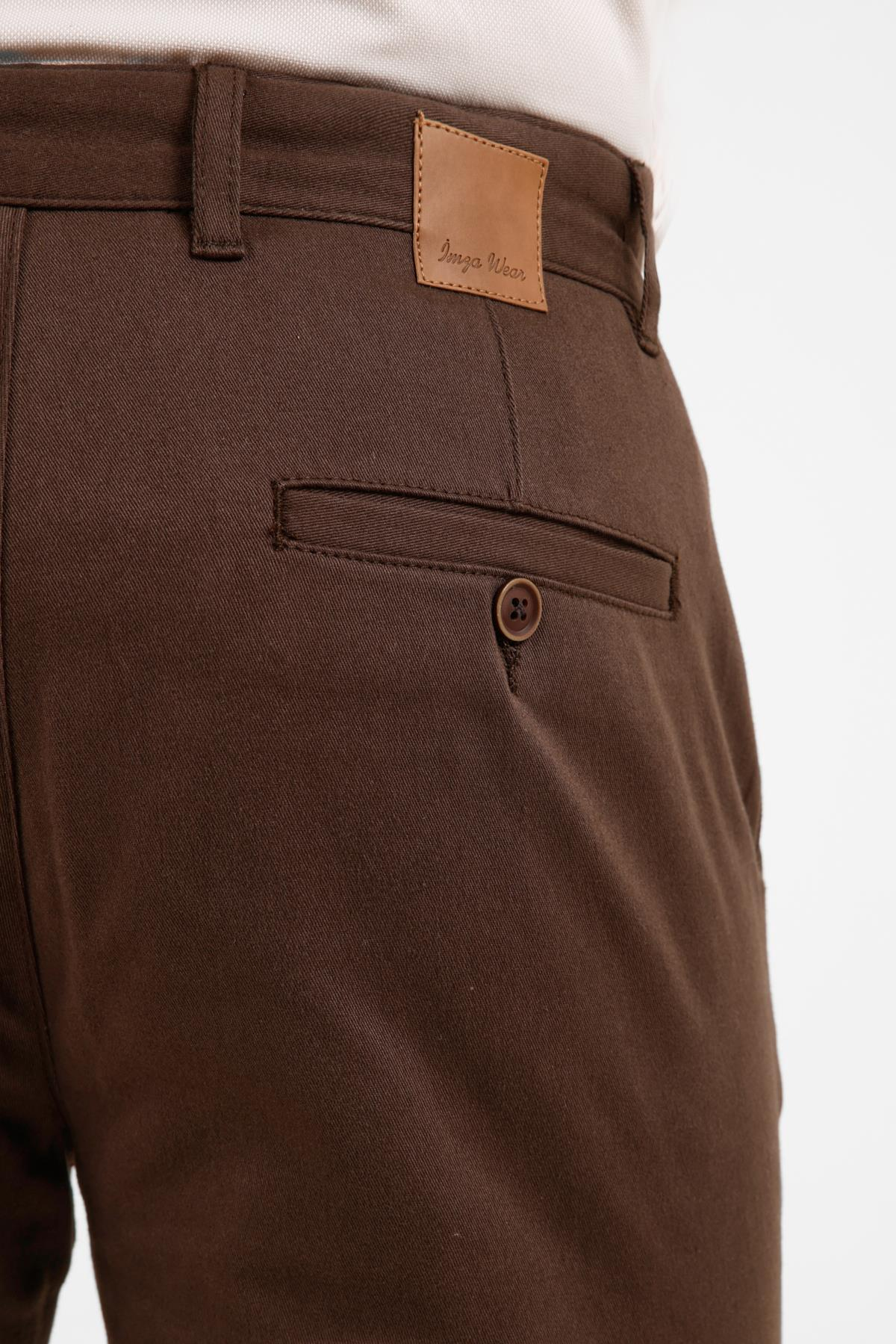 Kahverengi Yan Cep Düz Paça Pamuklu Slim Fit Chino Casual Pantolon 1003255155